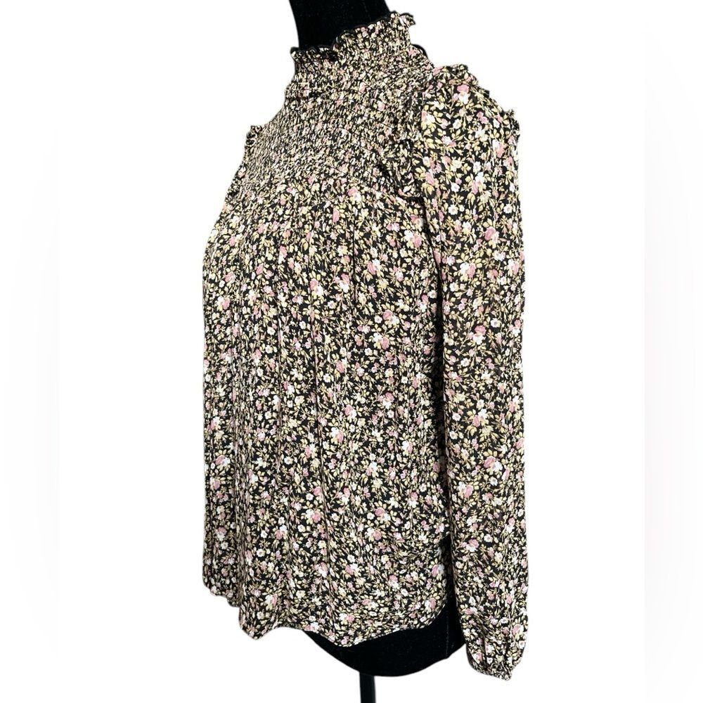 & Other Stories Floral Blouse Size 2 Smocked High Neck Modest Flowy Top Shirt